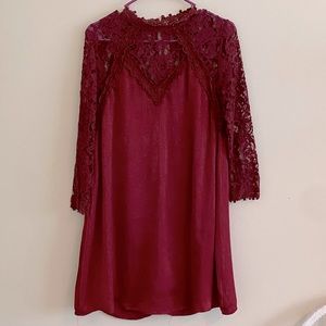 Entro Burgundy Maroon Lace Satin Shift Dress